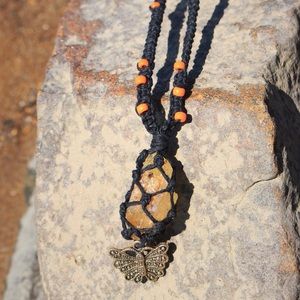 Citrine Macrame Crystal Necklace Butterfly Charm
